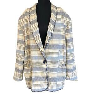 David Paul New York Blazer Striped Linen Blend Jacket 26 28 Made in USA
